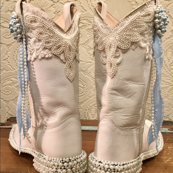 White Leather Bridal Bling Custom Cowgirl Boots 6M - Picture 2 of 10